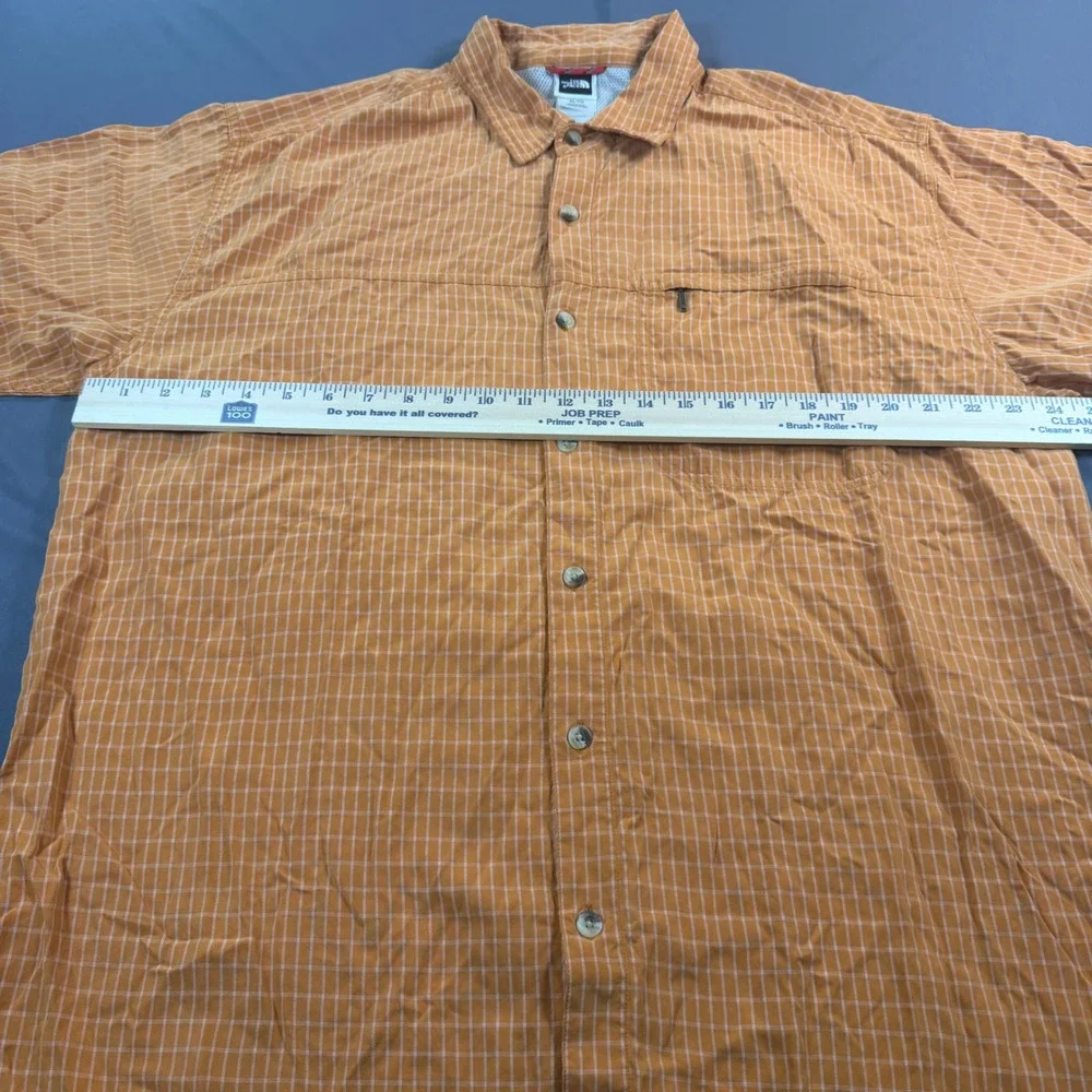 The North Face Mens XL Orange Plaid Short Sleeve Button Down Shirt